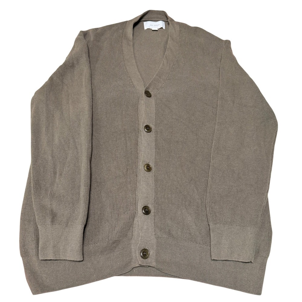 Zara Origins Women S Taupe Ribbed Knit V-Neck Button Front Cardigan Sweater S